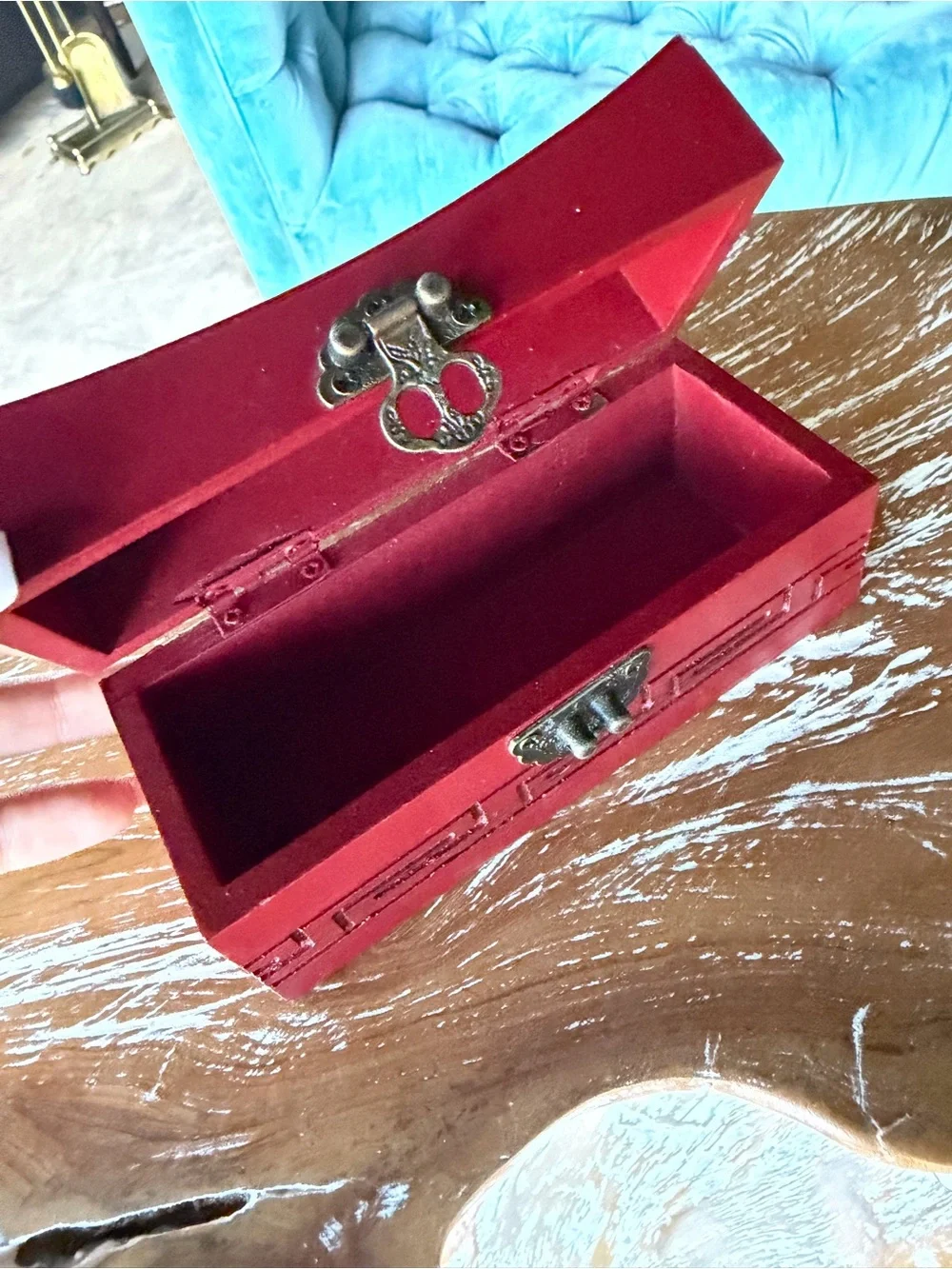 Red Decorative Jewelry Box with Antique Brass Clasp